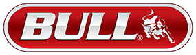 A red and white logo for bulls.