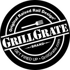 A black and white logo for grill grate brand.